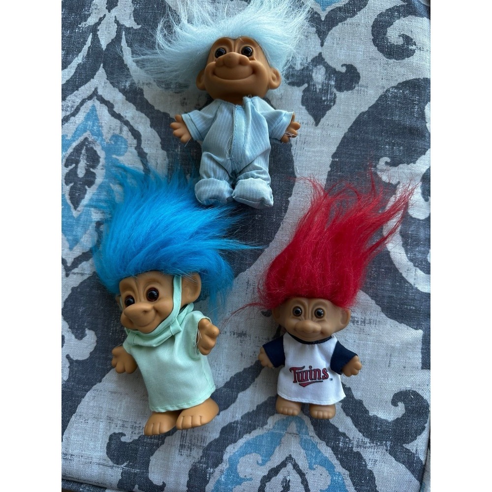 Set of 3 Trolls doll -1 vintage '70's Surgeon, pajamas, Minnesota Twins